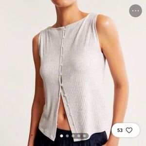 Abercrombie & Fitch Ribbed Button Front Tank Top Grey Medium